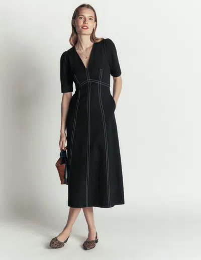 Boden Ponte-midikleid Mit Puffärmeln In Schwarz | Grösse 48 In Black