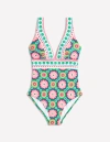 Boden Porto V-neck Swimsuit Multi, Flower Tile Women  In Multi/ Flower Tile