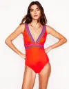 Boden Porto Vneck Swimsuitfire Red Rik Rak Women  In Red