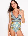 Boden Porto Vneck Swimsuitmulti, Citrus Vine Tile Women