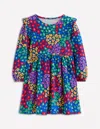 Boden Posie Long Sleeve Jersey Dress Bright Blue Rainbow Leopard  In Multi