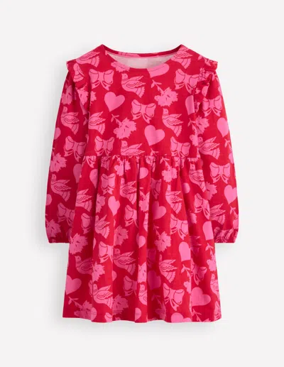 Boden Kids' Posie Long Sleeve Jersey Dress Rockabilly Red Festive Fun