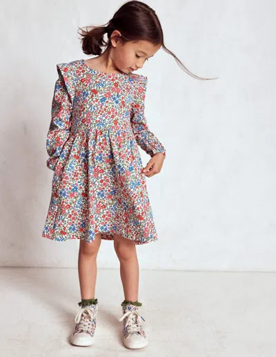 Boden Kids' Posie Long Sleeve Jersey Dress Rose Pink Flowerbed Girls  In Multi