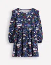 Boden Posie Long Sleeve Jersey Dress Starboard Blue Lovebirds  In Blue
