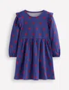 Boden Posie Long Sleeve Jersey Dress Starboard Blue Tiny Bows  In Blue