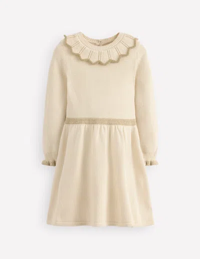 Boden Kids' Pretty Collared Knitted Dress Soft Ivory  In Neutral