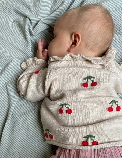 Boden Babies' Pretty Frill Cardigan Oatmeal Marl Cherries  In Neutral