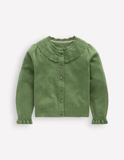 Boden Kids' Pretty Ruffle Cardigan-safari Green Marl Female