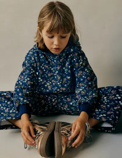 Boden Kids' Printed Hoody Starboard Blue Meadow Floral