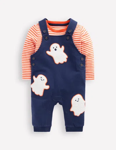 Boden Babies' Printed Jersey Overalls Set Navy Blue Ghosts Boys