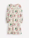 Boden Printed Long Sleeve Nightie Soft Ivory Nutcracker  In Multi
