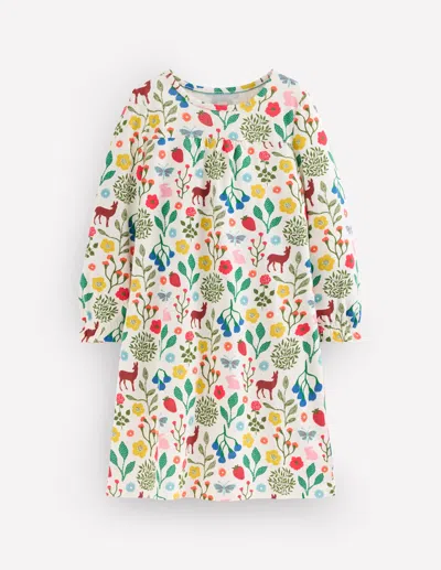 Boden Kids' Printed Long Sleeve Nightie Soft Ivory Woodland Walk  In Multi