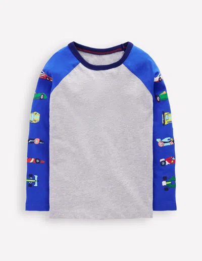 Boden Kids' Printed Sleeve Raglan T Shirt Racing Cars  In Multi