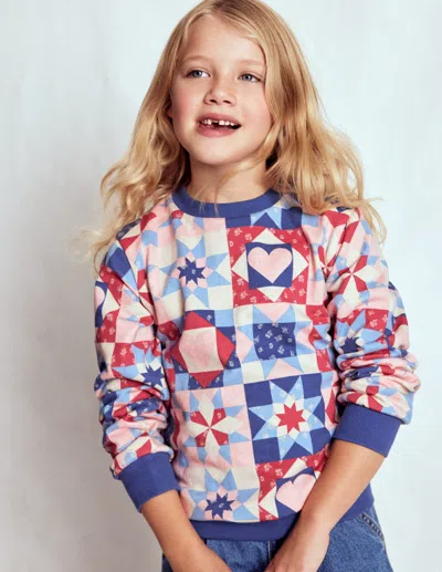 Boden Kids' Printed Sweatshirt Alaskan Blue Patchwork  In Multi
