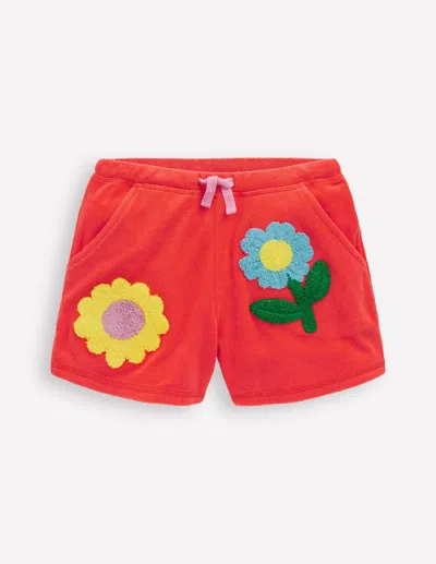 Boden Kids' Printed Towelling Shortcoral Orange Flowers Girls