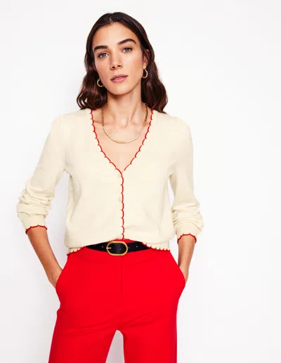 Boden Pru Scallop Trim Cardiganwarm Ivory Women  In Neutral