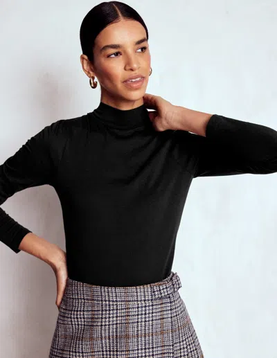 Boden Puff Shoulder Jersey Top-black Female