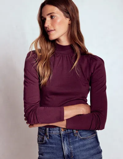 Boden Puff Shoulder Jersey Top-dark Cherry Female  In Purple