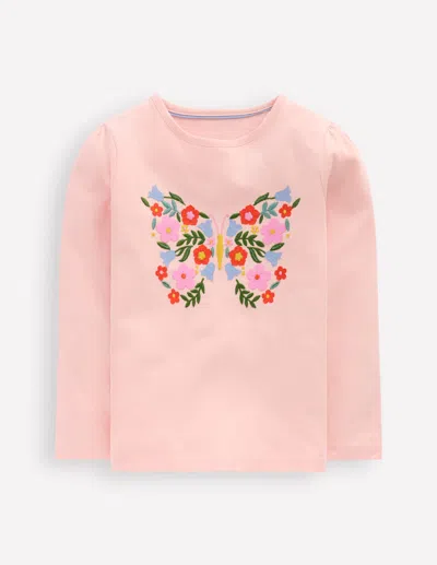 Boden Kids' T-shirt Mit Puffärmeln Und Applikation-kreiderosa Schmetterling In Pink