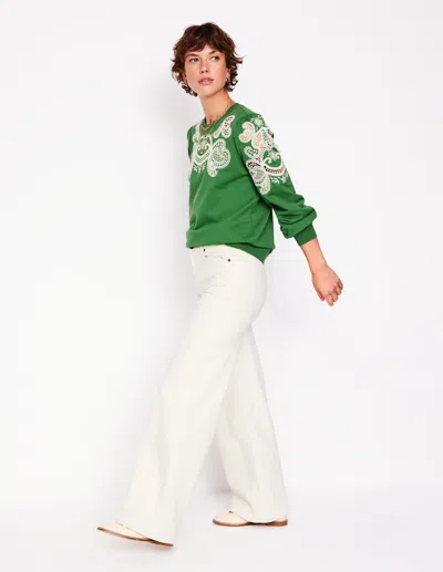 Boden Puff Sleeve Cutwork Sweatshirt Paradise Green Women