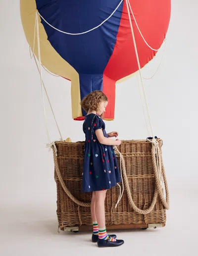 Boden Kids' Doppeltuch-kleid Mit Puffärmeln-steuerbordblau Herzen In Blue