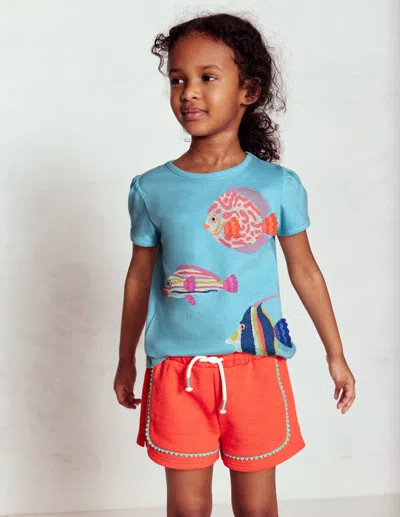 Boden Kids' Oberteil Mit Puffärmeln Und Superstich-meerblau, Fische In Blue