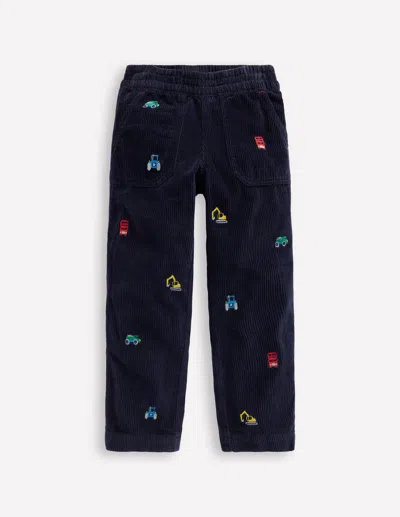 Boden Kids' Pull-on Cord Trousers-construction Embroidery Male  In Blue