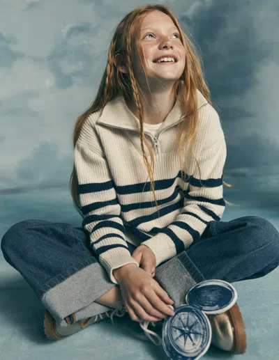 Boden Kids' Pullover Mit Reissverschluss Am Ausschnitt In Blau | Grösse 98 In Neutral