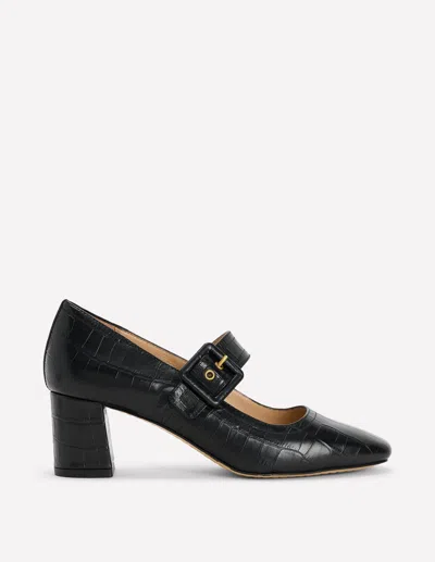 Boden Pumps Mit Schnallenriemen Und Blockabsatz- Krokodilleder In Schwarz | Grösse 36