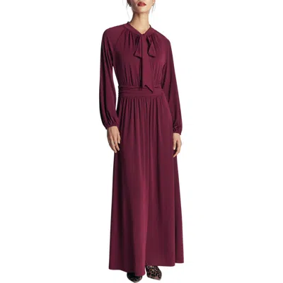 Boden Pussy Bow Jersey Maxi Dress In Burgundy