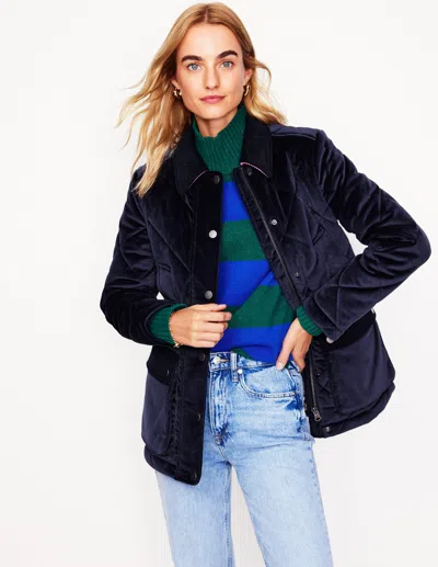 Boden Quilted Velvet Jacketnavy Women  In Blue