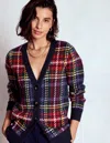 Boden Quinn Boyfriend Cardigan Navy, Green And Red Check  In Multi
