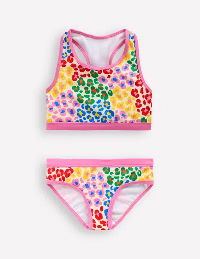 Boden Kids' Racerback Bikini Multi Rainbow Leopard Girls  In Pink