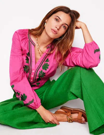 Boden Raglan Embroidered Cotton Topsorbet Pink Women