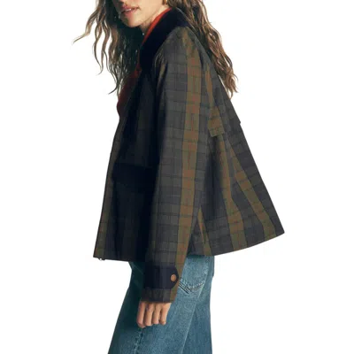 Boden Raglan Waxed Cotton Jacket In Olive And Camel Wax Check