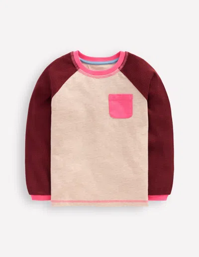 Boden Kids' Raglanoberteil Aus Waffel-mix-haferbeige Meliert/kastanie In Multi