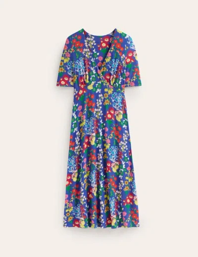 Boden Rebecca Jersey Midi Tea Dress Blue, Wildflower Cluster Women