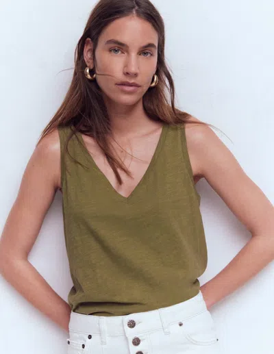 Boden Regular V Neck Slub Tank Capulet Olive  In Brown