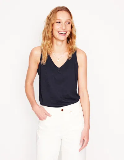 BODEN REGULAR V-NECK SLUB VEST-NAVY FEMALE BODEN