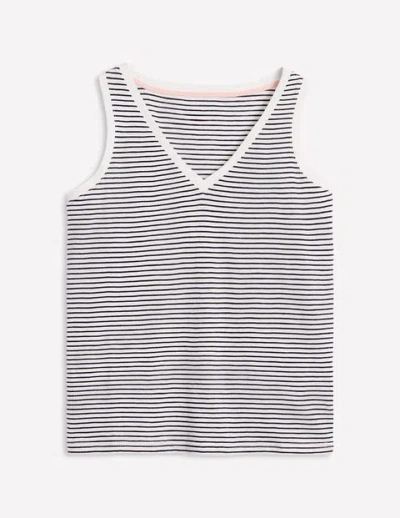 Boden Regular V-neck Slub Vest Navy, Ivory Stripe Women  In Navy/ Ivory Stripe