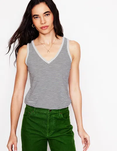 Boden Regular Vneck Slub Tanknavy, Ivory Stripe Women  In Gray