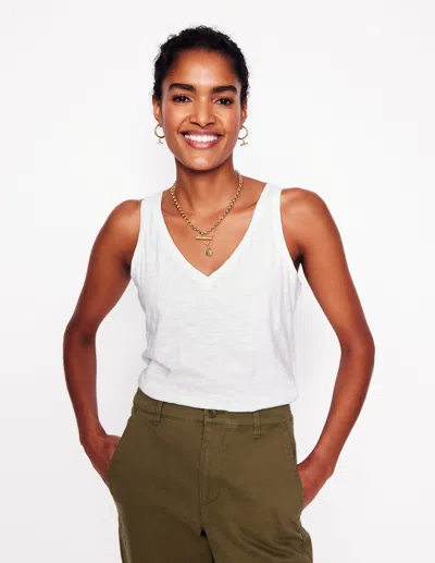 Boden Regular Vneck Slub Tankwhite Women  In White