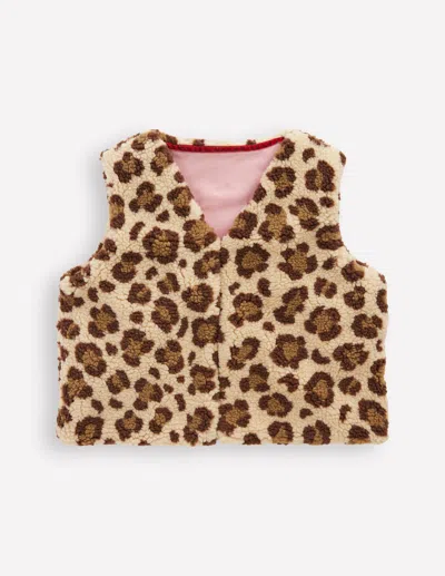 Boden Kids' Relaxed Borg Gilet Leopard  In Multi