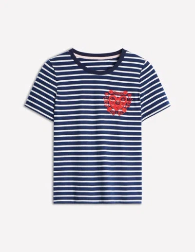 Boden Relaxed Novelty T-shirt French Navy, Hearts Women