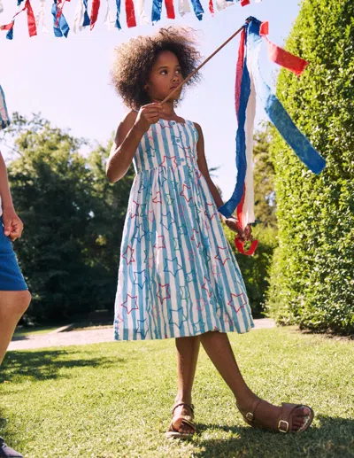 Boden Kids' Remy Button Through Dresspeacock Plume Blue Star Girls
