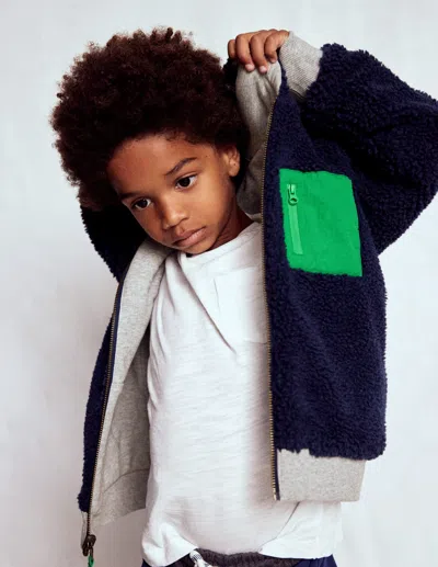 Boden Kids' Reversible Borg Hoodie-grey Marl Male  In Blue