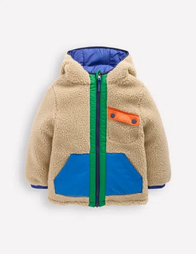 Boden Kids' Kuschelige Teddyfelljacke Zum Wenden-mazarinblau In Multi