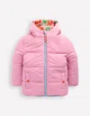 Boden Reversible Padded Borg Coat Multi Flower Check  In Pink