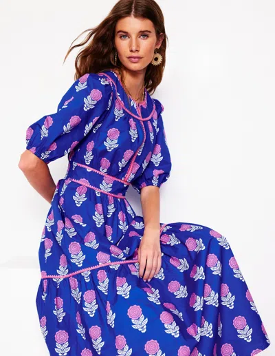 Boden Rhea Embroidered Midi Dress Gallery Blue, Dahlia Sprig Women