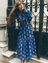 Boden Rhea Embroidered Midi Dressgallery Blue, Dahlia Sprig Women